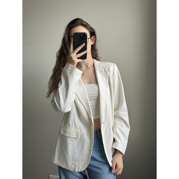Studio Works Off-White Blazer – Striped Liner Tailored Classic Jacket - Picture 5 of 8
